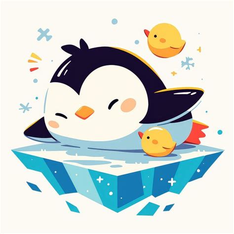 Premium Vector | A penguin sliding on ice cartoon style