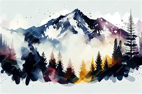 Premium AI Image | A watercolor painting of a mountain landscape with a ...