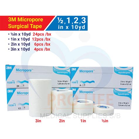 3M Micropore Surgical Tape ½"/1"/2"/3" ( x 10yds) without dispenser ...