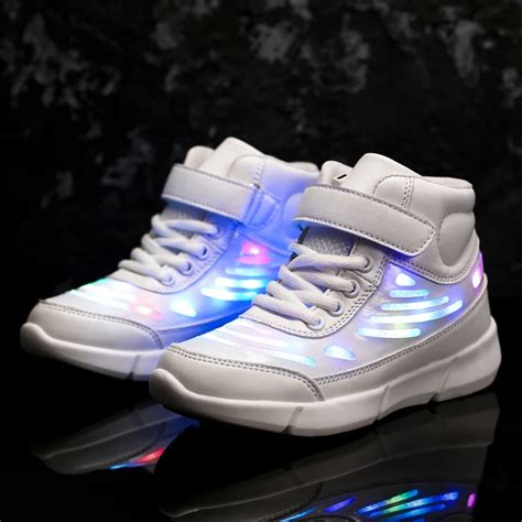 New Cool Kid Led Light Up Shoes Ultralight Pink Children High Top Sneakers Girls Black Luminous ...