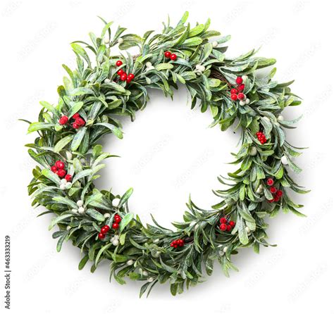 Beautiful mistletoe wreath on white background Stock Photo | Adobe Stock