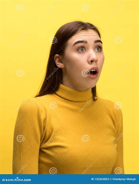 The Woman Screaming With Open Mouth Isolated On Yellow Background, Concept Face Emotion Stock ...