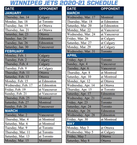 Winnipeg Jets Home Schedule 2021 22 Printable - Printable Schedule