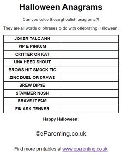 Halloween Printables | Wordsearch and Anagrams PDF