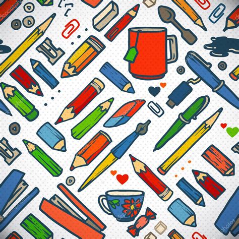 Stationery collection. Vector illustration. seamless pattern Stock ...