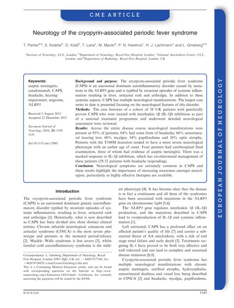 (PDF) Neurology of the cryopyrin-associated periodic fever syndrome