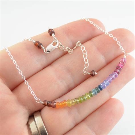 Rainbow Necklace Gold or Sterling Silver Jewelry Row of