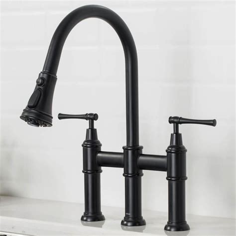 KRAUS Allyn Double Handle Transitional Bridge Kitchen Faucet with Pull ...