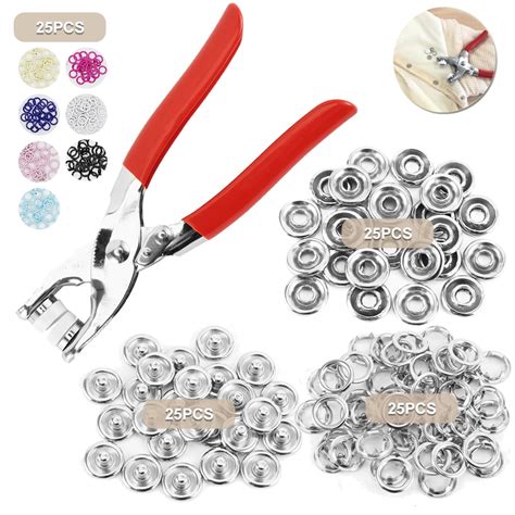 25 Sets Snap Fasteners Tool Kit, 100Pcs DIY Metal Snaps Buttons with ...