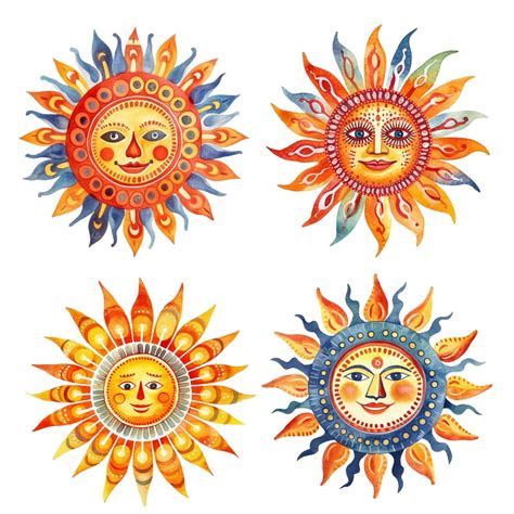 14 Watercolor Mexican Folk Art Sun Clipart Digital Download PNG Files ...