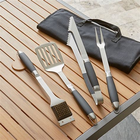 Black-Handled 4-Piece Barbecue Tool Set | Crate and Barrel