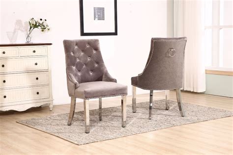 Knocker silver velvet dining chair with chrome legs - Homegenies