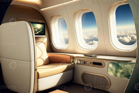 Luxurious first class airplane seat with lots of windows. Generative AI ...