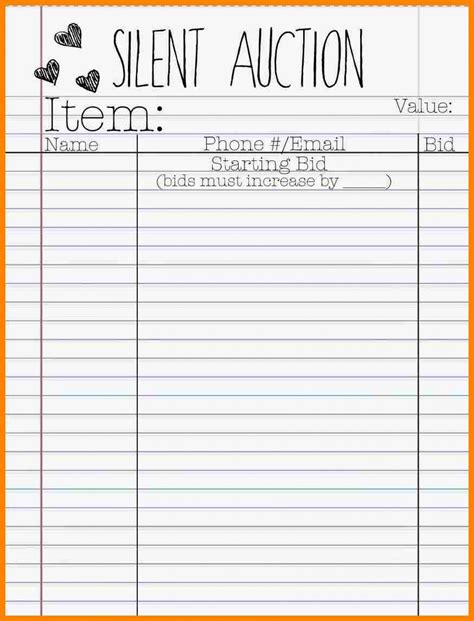 Printable Silent Auction Bid Forms Free - Printable Forms Free Online