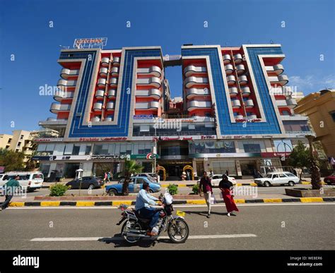 Egypt, Upper Egypt, Nubia, Nile Valley, Aswan, Modern hotel in downtown ...