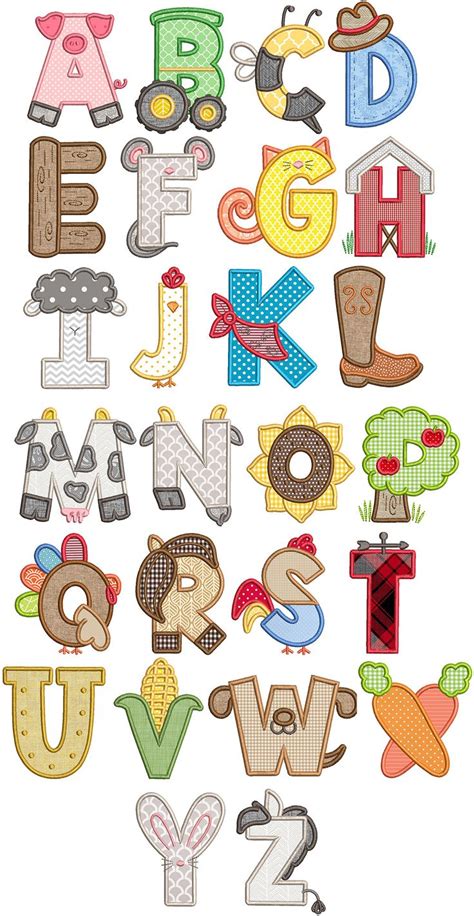 Farm Applique Alphabet | Farm applique, Animal alphabet letters, Hand ...