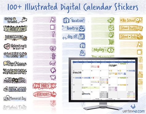 Digital Calendar Stickers for Printable Calendars