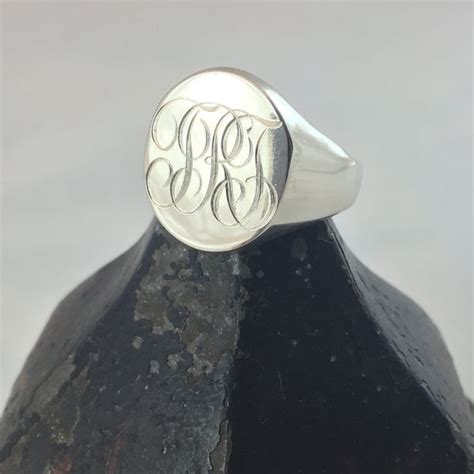 3 Initials Engraved 20mm x 16mm - Sterling Silver Signet Ring – Signet Circle