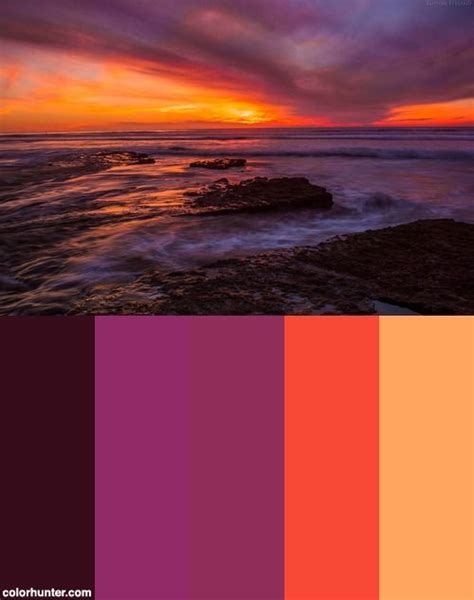 an ocean scene with rocks and water at sunset