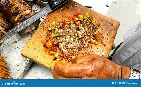 Turkish Street Food Kokorec Made with Sheep Bowel. Stock Image - Image ...