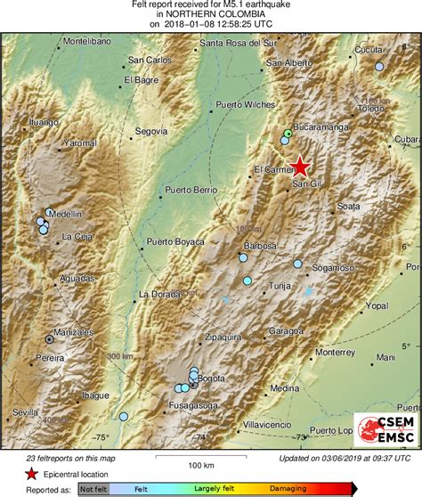 Earthquake - Magnitude 5.1 - NORTHERN COLOMBIA - 2018 January 08, 12:58:25 UTC