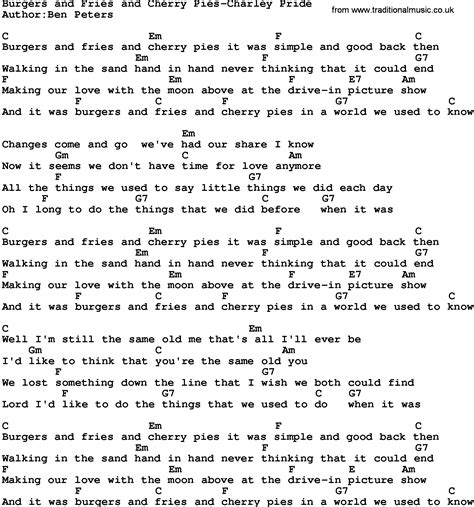 Country Music:Burgers And Fries And Cherry Pies-Charley Pride Lyrics and Chords