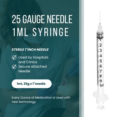 Sterile 1ml, 25 Gauge Syringe with attached Needle (50pk)