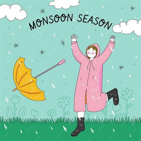 Premium Vector | Hand drawn monsoon season illustration with woman ...