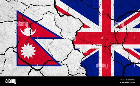 Flags of Nepal and United Kingdom on cracked surface - politics ...