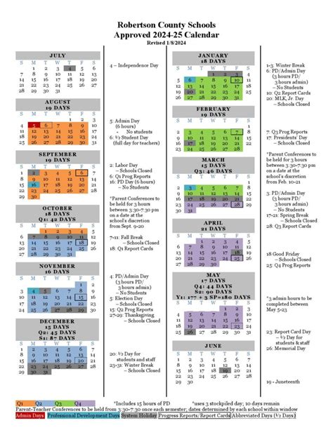 Robertson County Schools Calendar 2024-2025 | Holiday Breaks