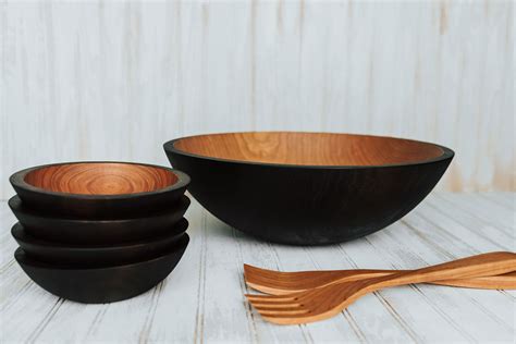 17 inch Ebonized Cherry Wooden Salad Bowl Set wooden bowl