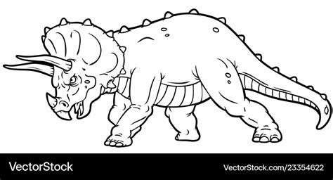 Cartoon angry triceratops charging line art Vector Image