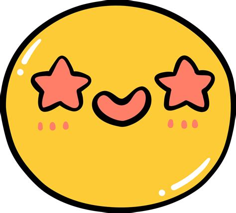 Cute excited emoji, kawaii emoticon doodle outline 28177779 PNG