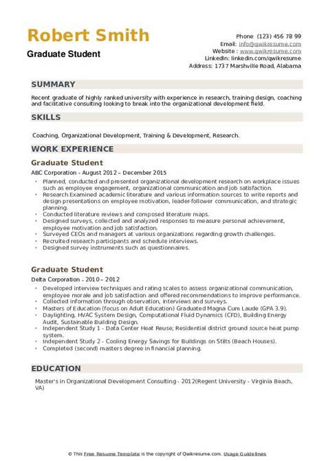 Graduate Student Resume Samples | QwikResume