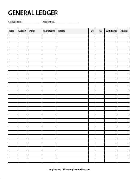 General Ledger Template Printable Database