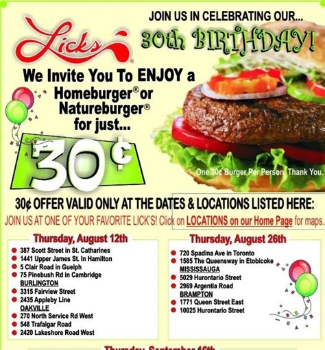 Canadian Daily Deals: Lick's Canada: 30 Cent Burgers 30th Anniversary Special