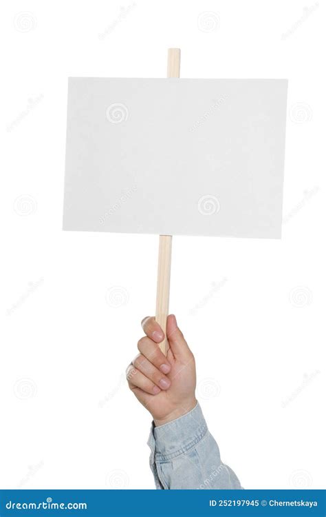 Man Holding Blank Protest Sign on White Background, Closeup Stock Image - Image of picket, adult ...