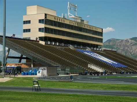 Football stadium at Weber State University in Ogden, Utah. Photography by David E. Nelson (2015)