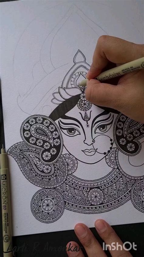 🙏Goddess Durga🙏 B&W artwork in "Mandala" | Mandala drawing, Buddha art ...