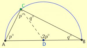 Proof of angle in a semicircle theorem - k-12 math problems