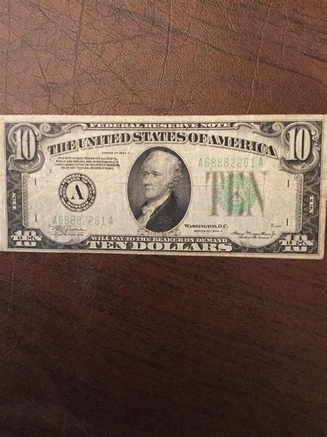 Old Vintage 1934 Ten Dollar Bill $10 Federal Reserve Currency Note ...