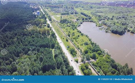 Aerial View of Small Town Near Forest. Clip Stock Photo - Image of ...