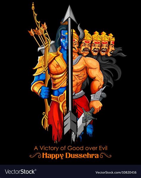 illustration of Lord Rama and Ravana in Dussehra Navratri festival of ...