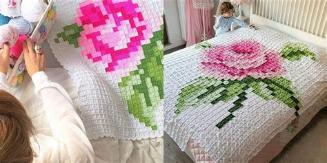 Cross Stitch Rose Flower Blanket – DIYFASHIONHUB Make Blanket, Afghan Blanket, Granny Square ...