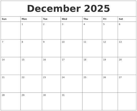 Printable Calendar 2025 December 2025 - Mariam Skye