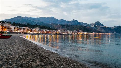 Beach in Giardini Naxos Town in Summer Evening Stock Image - Image of coast, italy: 95781337