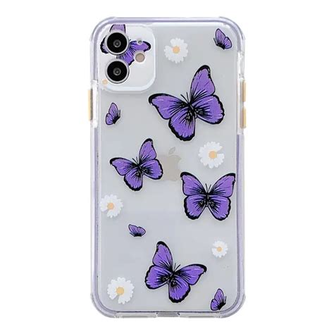 Cute purple butterfly phone case for iphone 11 case summer daisy clear silicone for iphone 11 ...