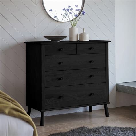 Wycombe 5 Drawer Chest Black | Storage Cabinet | Black Wooden Chest