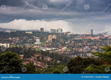 Kigali City Centre Skyline And Surrounding Areas Lit Up At Dusk. Rwanda ...