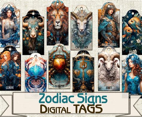 Zodiac Signs Tags,vintage Astrology Digital Picture Printables - Etsy